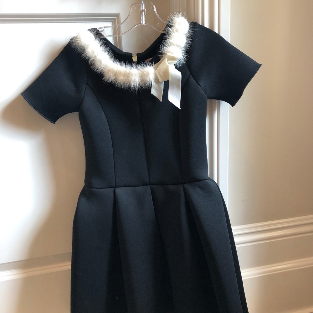 Zoe ltd black dress with white fur trim